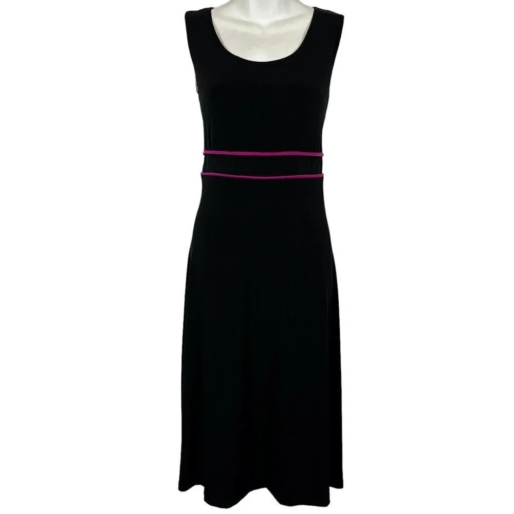 Madison Leigh Womens Black Pink Sleeveless Jersey Knit Stretch Midi Dress sz 10